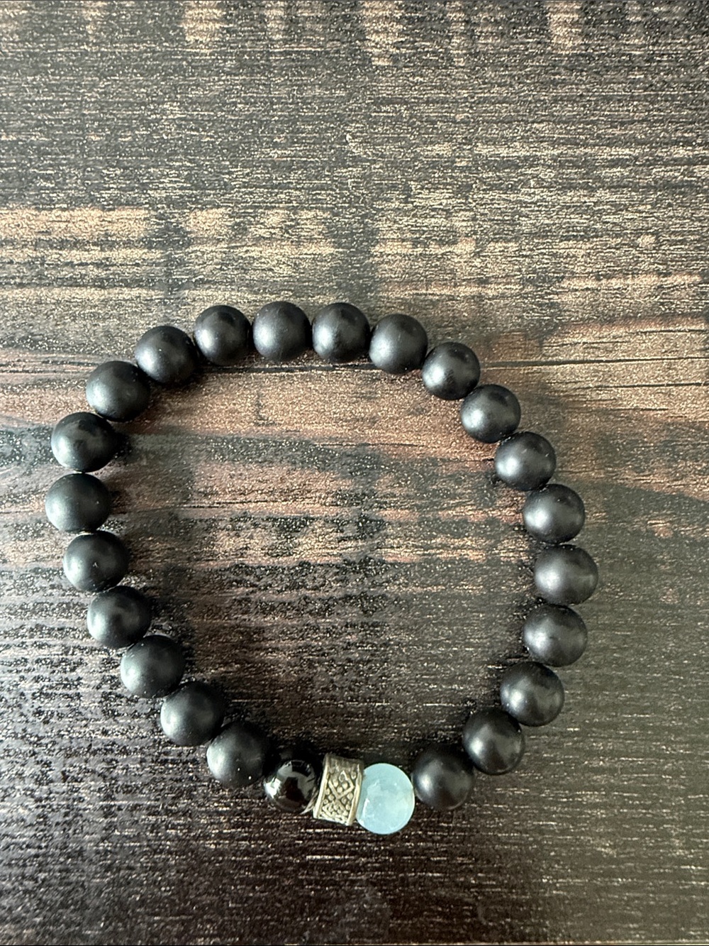 Unisex Black Beaded Stretch Bracelet with Accent Beads